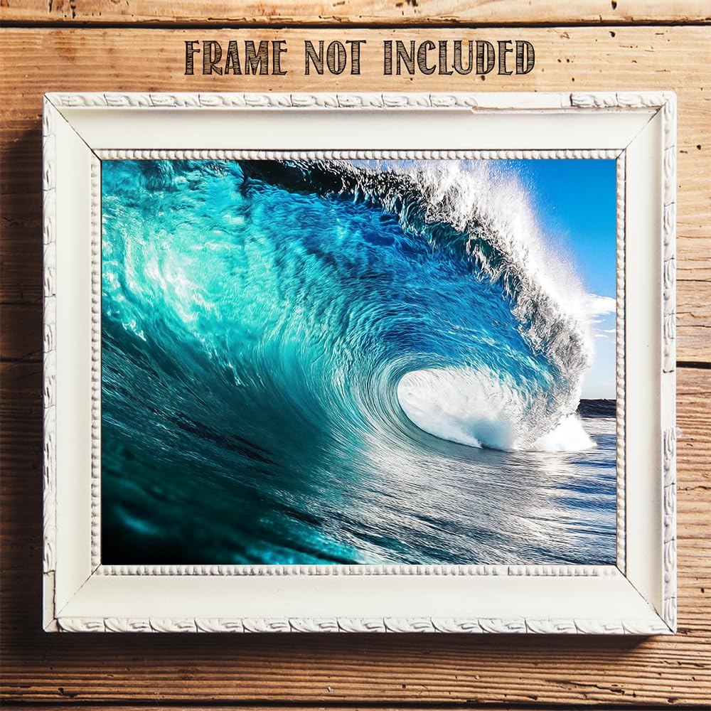 プリントw/フレーム【Colorfornia beautiful ocean】 Amazon.com: Blue Curl Ocean Wave Poster for Beach House Decor